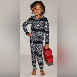 SKIMS NWOT Logo Plush Pointelle Kids Long Sleeve Set Fair Isle Gray